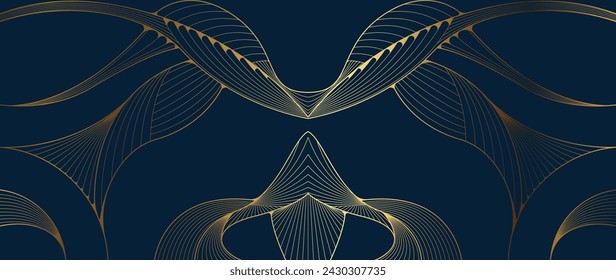 Luxury golden linear background. Art Deco Pattern, Linear wave background texture for print, fabric, packaging design, invite.