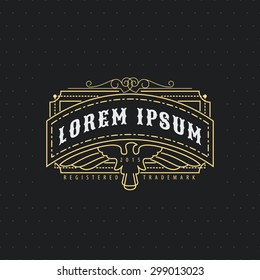 luxury golden linear monogram minimal geometric vintage hipster   vector frame , template for your  logo badge,label or crest