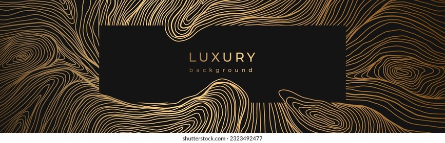 Luxury golden linear wavy background. Wave pattern. Gold abstract texture with line curves. Shiny swirl pattern. Deformed curved lines.