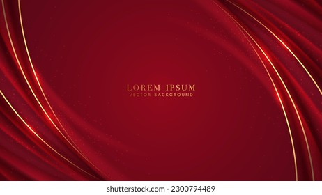 Luxury golden lines with curve light and glittering effects element decoration. Red elegant background style vector design
