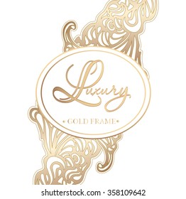 Luxury golden lines and swirls art nouveau on a white background.
