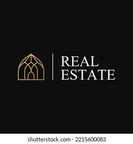Luxury Golden Logo Design for Real Estate with Outline Style. Perfect for Real Estate Corporate Identity