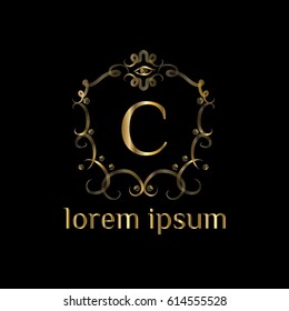 Luxury golden logo template vector. Letter C monogram