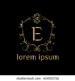 Luxury golden logo template vector. Letter E monogram