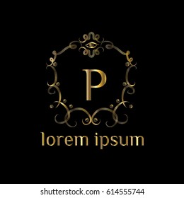 Luxury golden logo template vector. Letter P monogram