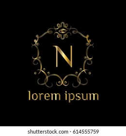 Luxury golden logo template vector. Letter N monogram