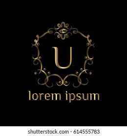 Luxury golden logo template vector. Letter U monogram