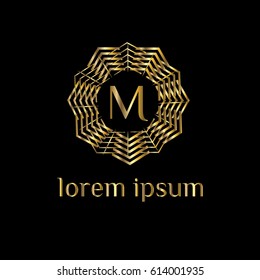 Luxury golden logo vector template. Letter M monogram