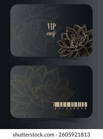 Luxury golden lotus  business card. Vip template identity membership gold black ticket