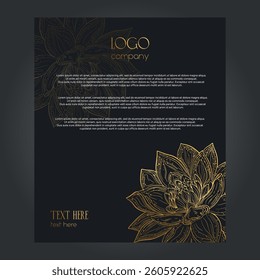 Luxury golden lotus  business card. Vip template identity membership gold black ticket banner poster 