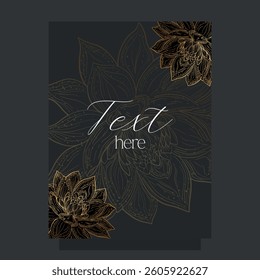 Luxury golden lotus  business card. Vip template identity membership gold black ticket banner poster 