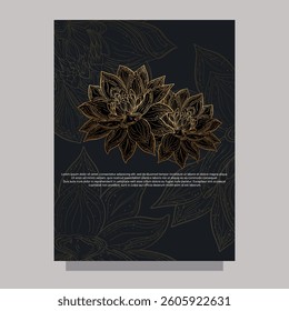 Luxury golden lotus  business card. Vip template identity membership gold black ticket banner poster 