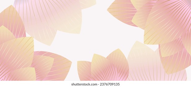 Luxury golden lotus vector in pink gradient with golden lotus line. Elegant gold botanical illustration suitable for fabric, prints, cover.	