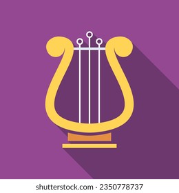 Luxury golden lyre flat icon with long shadow. Simple History icon pictogram vector illustration. Ancient musical instrument, culture, history concept. Logo design