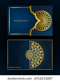 Lujo dorado mandala fondo. Ilustración vectorial. Diseño de fondo decorativo Mandala Luxury para Imprimir, Cubierta, Folleto, Volante, Cartel. Diseño lujoso y moderno