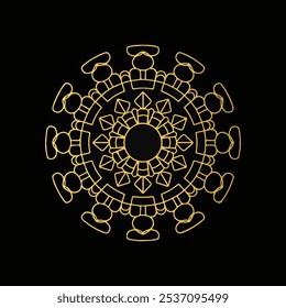 Luxury golden mandala decorative pattern background.
A Golden Mandala vector design features an intricate, symmetrical pattern in rich gold tones, symbolizing balance and unity, perfect for spiritual 