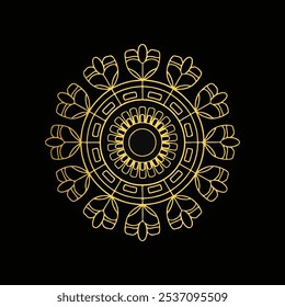Luxury golden mandala decorative pattern background.
A Golden Mandala vector design features an intricate, symmetrical pattern in rich gold tones, symbolizing balance and unity, perfect for spiritual 