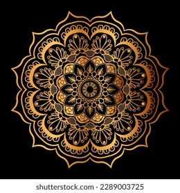 luxury golden mandala design with black background.