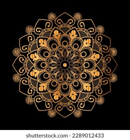 luxury golden mandala design with black background.