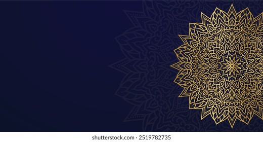 luxury golden mandala for Indian wedding invitation card template design Islamic Arabic gold mandala ornament blue background, Design for invitation, wedding card, Diwali, decoration.