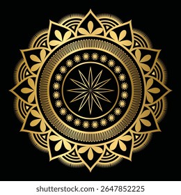 Luxury Golden Mandala on Black Background 