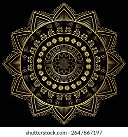 Luxury Golden Mandala on Black Background 