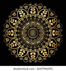 Luxury Golden Mandala on Black Background for Yoga and Decoration