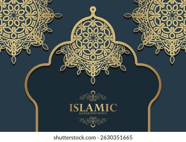 Luxury Golden Mandala Ornament on Dark Blue Islamic Background Illustration