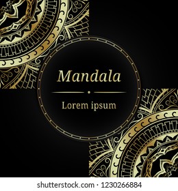 Luxury golden mandala pattern with text on circle black background.