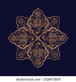 Luxury golden mandala vector. Arabesque paisley royal pattern. Damask arabic design for Christmas snowflake ornaments, beauty spa salon decor, New Year holiday card decoration, wedding invitation.