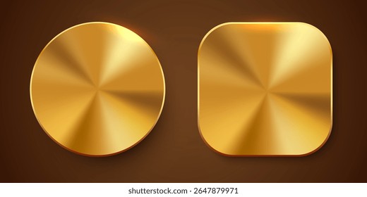 luxury golden metal Buttons or Frames. Glossy metal banner. Vector illustration