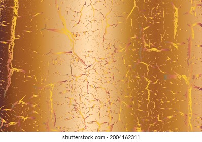 Luxury golden metal gradient background with distressed cracked concrete texture. Vector illustration