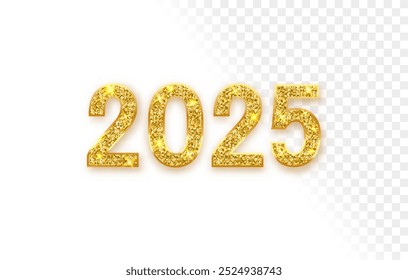 Luxury golden metallic shiny 2025 new year text number isolated on transparent background. Holiday design for flyer, greeting card, banner, celebration poster, party invitation or calendar. - Powered by Shutterstock - Get 15% off with code: PIKWIZARD15