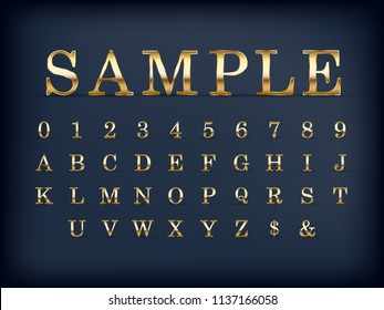 luxury golden modern english alphabet letter set and numbers on black color 