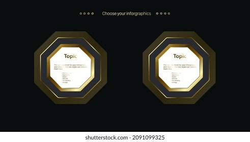 Luxury Golden multipurpose Infographic design template with Two options and Premium golden version on a dark background with 2 golden Vector design