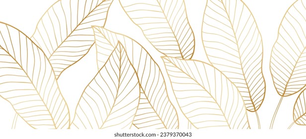 Luxury golden nature vector background. Botanical leafy pattern, with golden tropical leaves, philodendron with plant lines, monstera. For printing, packaging, decor, fabric.	