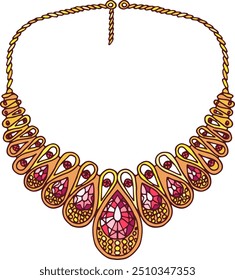 Collar de oro de lujo con gemas de rubí preciosas icono de color