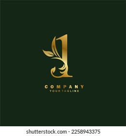 luxury golden number 1 logo design with beautiful ornament. suitable for business logo, company, beauty, fashion, brand, boutique, hotel, etc. monogram logo