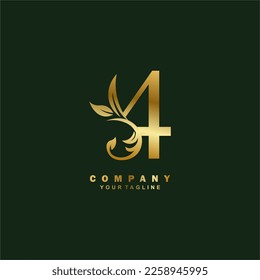 luxury golden number 4 logo design with beautiful ornament. suitable for business logo, company, beauty, fashion, brand, boutique, hotel, etc. monogram logo