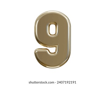 luxury golden number 9 typography 3d render
