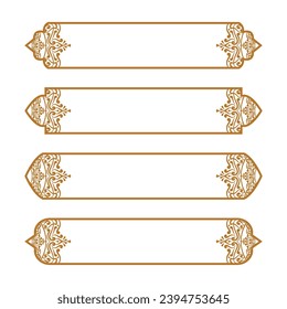 conjunto de banner de marco de título de cuadro de texto islámico arábigo dorado de lujo ornamental 