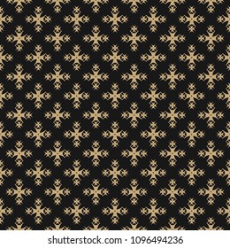 Luxury golden ornamental background. Vector seamless pattern in Asian style. Black and gold traditional ornament. Elegant texture with small floral shapes, crosses. Abstract design for decor, carpet