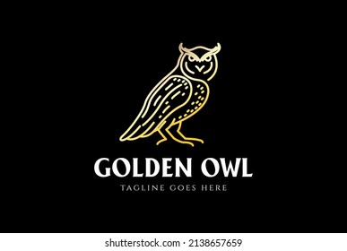 Luxury Golden Owl Bird Line Outline Logo Design Vector