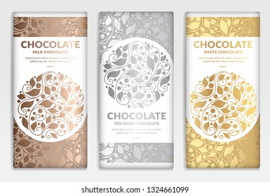 Luxury golden packaging design of chocolate bars. Vintage vector ornament template. Elegant, classic elements. Great for food, drink and other package types. Can be used for background and wallpaper.