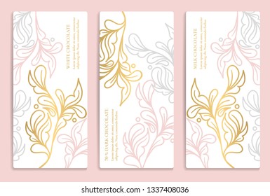 Luxury golden packaging design of chocolate bars. Vintage vector ornament template. Elegant, classic elements. Great for food, drink and other package types. Can be used for background and wallpaper.