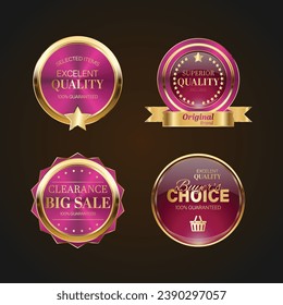 Luxury golden pink badges and labels. Retro vintage circle badge design