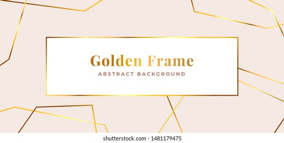 Luxury golden polygonal frame background template design. Minimal white paper with abstract geometric line ornament vector illustration