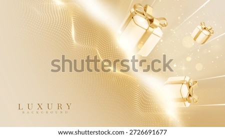 Luxury Golden premium background with smooth light particle and gift box, vector illustration.