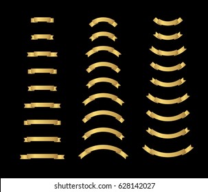 Luxury golden premium label quality collection, different size, gold ribbons on black background, set of vintage banners, vector illustration for decoration