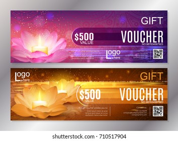 Luxury golden and purple gift voucher set for festival of diwali celebration. Vector
